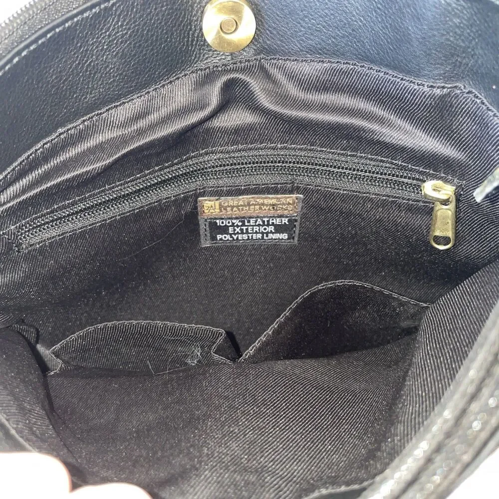 Great American Leather Works Black Shoulder Bag Crossbody Multi Zipper Pocket